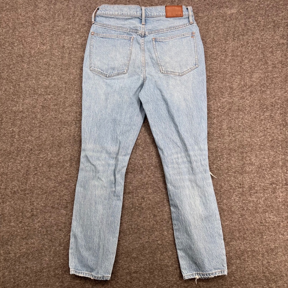 Madewell Perfect Vintage Jeans Light Wash Ripped Knee High Rise Straight Leg 28 - Picture 6 of 13